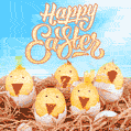Happy Easter Greeting Card with Cute Chickens
