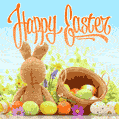 Happy Easter Day Lettering Card with Bunny and Eggs