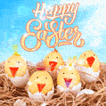Happy Easter Greeting GIF with Cute Chickens