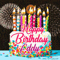 Amazing Animated GIF Image for Eddy with Birthday Cake and Fireworks