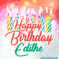 Happy Birthday GIF for Edithe with Birthday Cake and Lit Candles