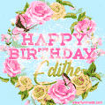 Beautiful Birthday Flowers Card for Edithe with Glitter Animated Butterflies