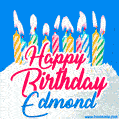 Happy Birthday GIF for Edmond with Birthday Cake and Lit Candles