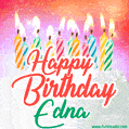 Happy Birthday GIF for Edna with Birthday Cake and Lit Candles
