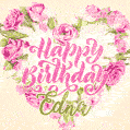 Pink rose heart shaped bouquet - Happy Birthday Card for Edna