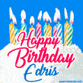 Happy Birthday GIF for Edris with Birthday Cake and Lit Candles