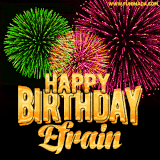 A captivating GIF with bursts of green, pink, and orange fireworks lighting up the night sky, accompanied by 'Happy Birthday Efrain' in glowing golden text.