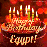 Beautifully decorated red velvet berry birthday cake with vibrant fruits and a glowing 'Egypt' name, adding a touch of sweetness and sparkle.