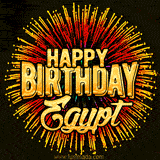 Golden 'Happy Birthday Egypt' text accompanied by animated rainbow fireworks for a festive animated greeting.