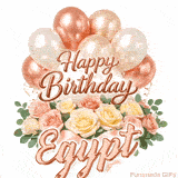 Classy Happy Birthday Egypt looping GIF with pastel balloons and greenery