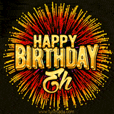 Golden 'Happy Birthday Eh' text accompanied by animated rainbow fireworks for a festive animated greeting.