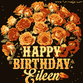 Beautiful bouquet of orange and red roses for Eileen, golden inscription and twinkling stars