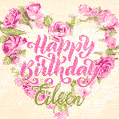 Pink rose heart shaped bouquet - Happy Birthday Card for Eileen