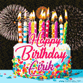 Amazing Animated GIF Image for Eirik with Birthday Cake and Fireworks