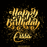 Animated GIF with colorful, festive 'Happy Birthday Eissa' text decorated with patterns, a party hat, and falling confetti. A vibrant and cheerful design for birthday celebrations.