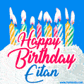 Happy Birthday GIF for Eitan with Birthday Cake and Lit Candles