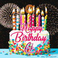 Amazing Animated GIF Image for Ej with Birthday Cake and Fireworks