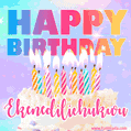 Animated Happy Birthday Cake with Name Ekenedilichukwu and Burning Candles