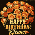 Beautiful bouquet of orange and red roses for Eleanor, golden inscription and twinkling stars