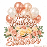 Beautiful cursive Happy Birthday Eleanor text beautifully decorated with flowers