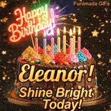 Close-up of multicolored frosting swirls and colorful candy beads around the gold base of Eleanor's birthday cake.