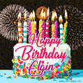 Amazing Animated GIF Image for Elgin with Birthday Cake and Fireworks