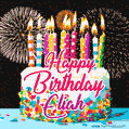 Amazing Animated GIF Image for Eliah with Birthday Cake and Fireworks