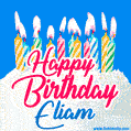 Happy Birthday GIF for Eliam with Birthday Cake and Lit Candles
