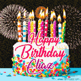 Amazing Animated GIF Image for Eliaz with Birthday Cake and Fireworks