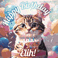 Happy birthday gif for Elih with cat and cake
