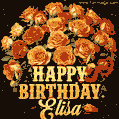 Beautiful bouquet of orange and red roses for Elisa, golden inscription and twinkling stars
