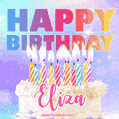 Animated Happy Birthday Cake with Name Eliza and Burning Candles