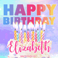 Animated Happy Birthday Cake with Name Elizabeth and Burning Candles