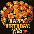 Beautiful bouquet of orange and red roses for Ella, golden inscription and twinkling stars
