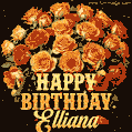 Beautiful bouquet of orange and red roses for Elliana, golden inscription and twinkling stars
