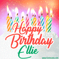 Happy Birthday GIF for Ellie with Birthday Cake and Lit Candles