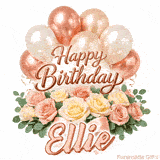 Seamlessly looping Happy Birthday Ellie wish with pastel flowers and balloons