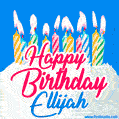 Happy Birthday GIF for Ellijah with Birthday Cake and Lit Candles