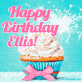 Happy Birthday Ellis! Elegang Sparkling Cupcake GIF Image.