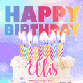 Animated Happy Birthday Cake with Name Ellis and Burning Candles