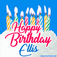 Happy Birthday GIF for Ellis with Birthday Cake and Lit Candles