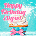 Happy Birthday Ellyse! Elegang Sparkling Cupcake GIF Image.