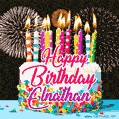 Amazing Animated GIF Image for Elnathan with Birthday Cake and Fireworks