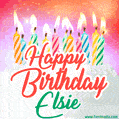 Happy Birthday GIF for Elsie with Birthday Cake and Lit Candles
