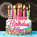 Amazing Animated GIF Image for Elson with Birthday Cake and Fireworks