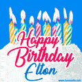 Happy Birthday GIF for Elton with Birthday Cake and Lit Candles