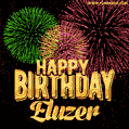 Wishing You A Happy Birthday, Eluzer! Best fireworks GIF animated greeting card.