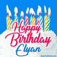 Happy Birthday GIF for Elyan with Birthday Cake and Lit Candles