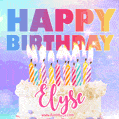 Animated Happy Birthday Cake with Name Elyse and Burning Candles
