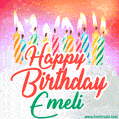 Happy Birthday GIF for Emeli with Birthday Cake and Lit Candles